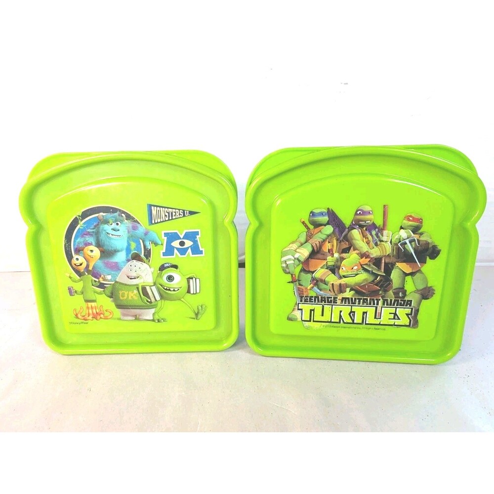 Set Of 2 Teenage Mutant Ninja Turtles And Mosters Inc Zak ! Sandwich Keepers